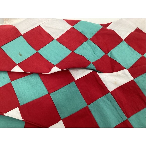 christmas stockings set of 4 patchwork quilted red, white, aqua diamond pattern - Picture 3 of 6